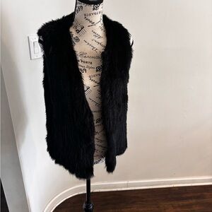 525 America Black Rabbit Fur Open-Front Vest